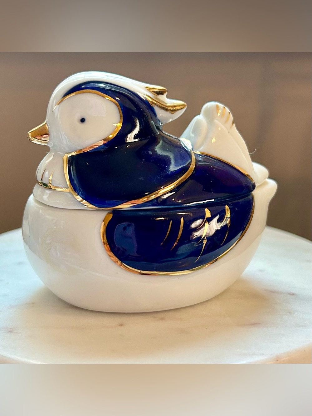 Vintage Chinoiserie Mandarin Duck Bird Trinket Box
